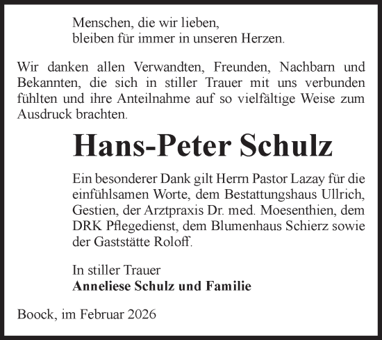 Traueranzeige von Hans-Peter Schulz von Volksstimme Altmark Ost
