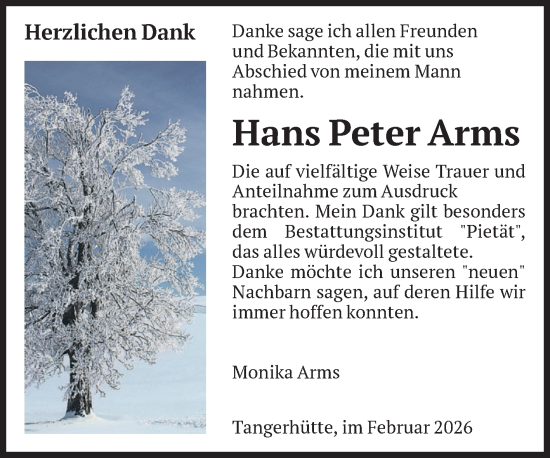 Traueranzeige von Hans Peter Arms von Volksstimme Altmark Ost