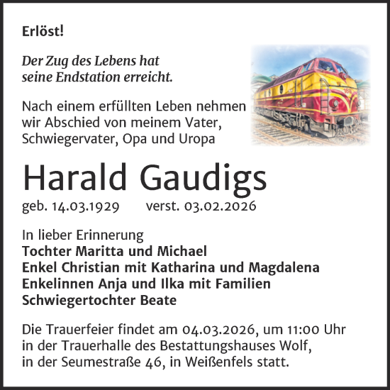 Traueranzeige von Harald Gaudigs von Trauerkombi Weißenfels