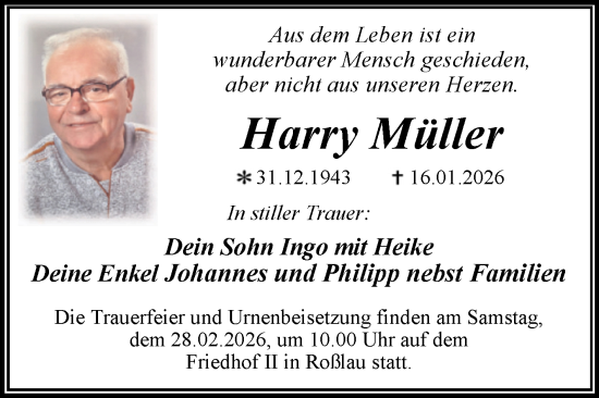 Traueranzeige von Harry Müller von Trauerkombi Dessau