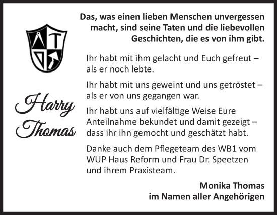 Traueranzeige von Harry Thomas von Volksstimme Magdeburg