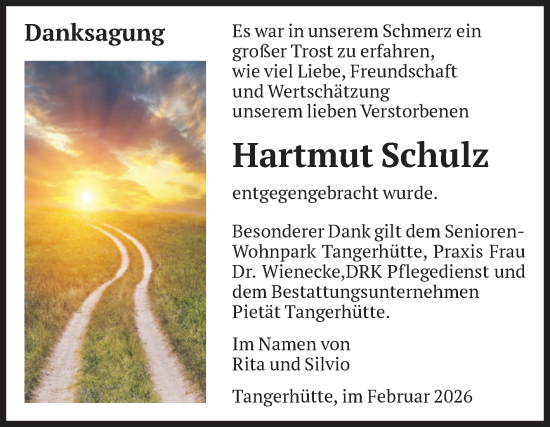 Traueranzeige von Hartmut Schulz von Volksstimme Altmark Ost
