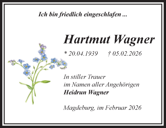 Traueranzeige von Hartmut Wagner von Volksstimme Magdeburg