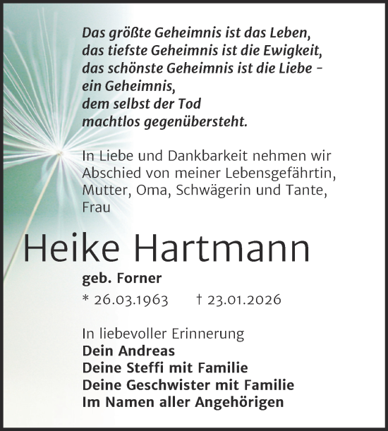 Traueranzeige von Heike Hartmann von Trauerkombi Weißenfels