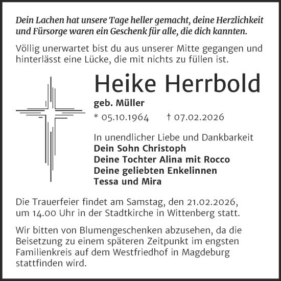 Traueranzeige von Heike Herrbold von Trauerkombi Wittenberg