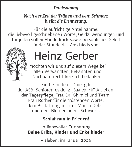 Traueranzeige von Heinz Gerber von Trauerkombi Bernburg