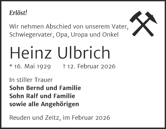 Traueranzeige von Heinz Ulbrich von Trauerkombi Zeitz