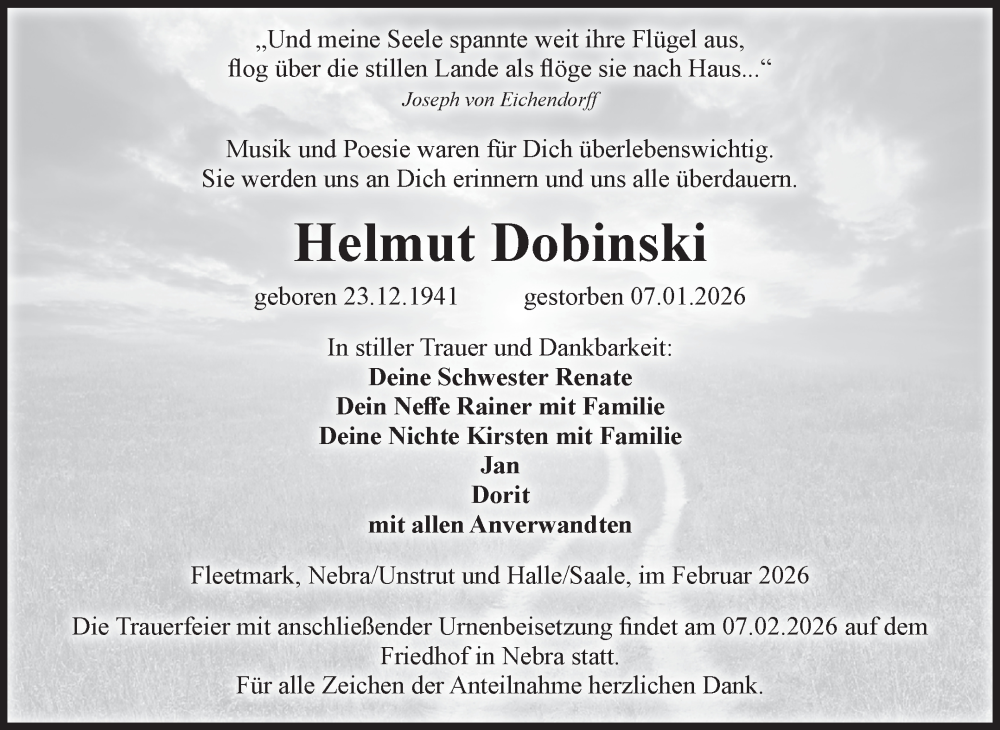  Traueranzeige für Helmut Dobinski vom 04.02.2026 aus Volksstimme Altmark West
