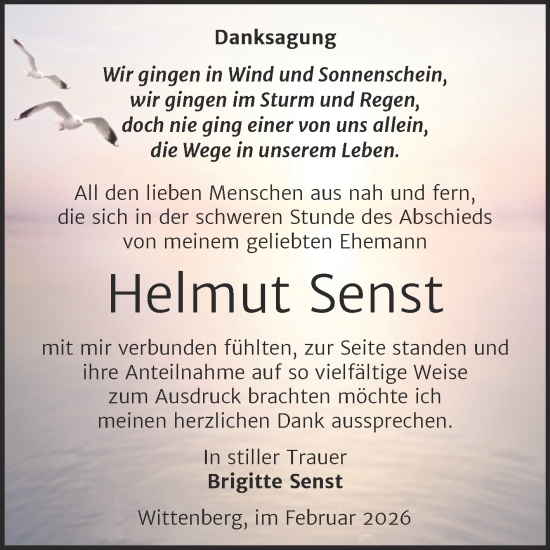 Traueranzeige von Helmut Senst von Trauerkombi Wittenberg