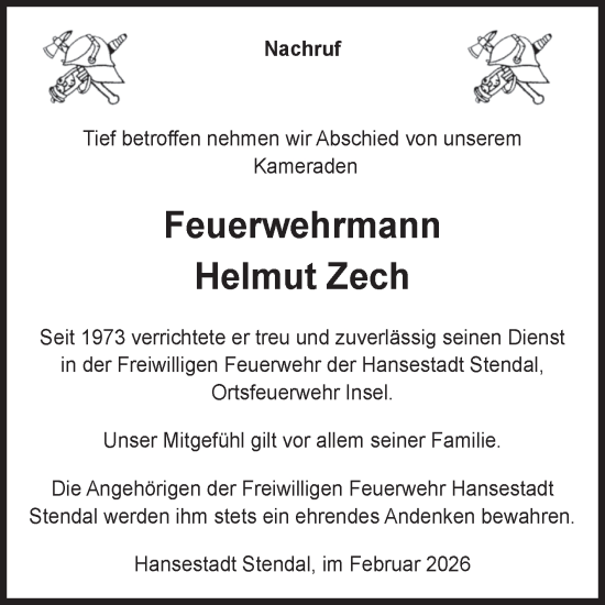 Traueranzeige von Helmut Zech von Volksstimme Altmark Ost