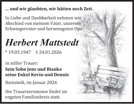 Traueranzeige von Herbert Mattstedt von Trauerkombi Quedlinburg