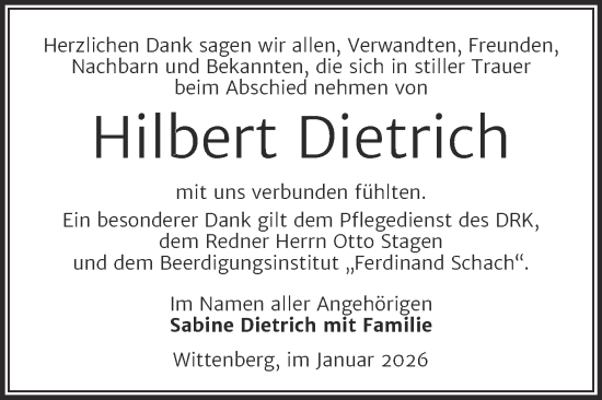 Traueranzeige von Hilbert Dietrich von Trauerkombi Wittenberg