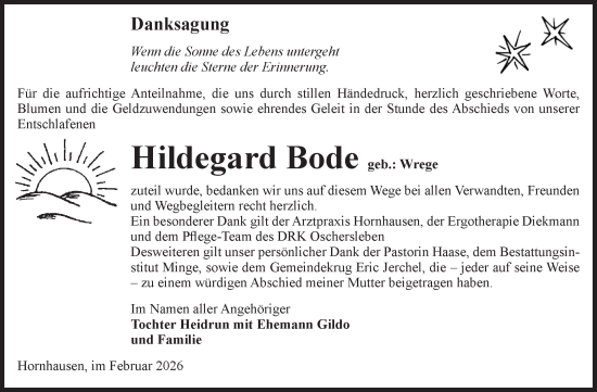 Traueranzeige von Hildegard Bode von Volksstimme Oschersleben/Wanzleben