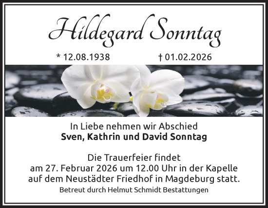 Traueranzeige von Hildegard Sonntag von Volksstimme Magdeburg