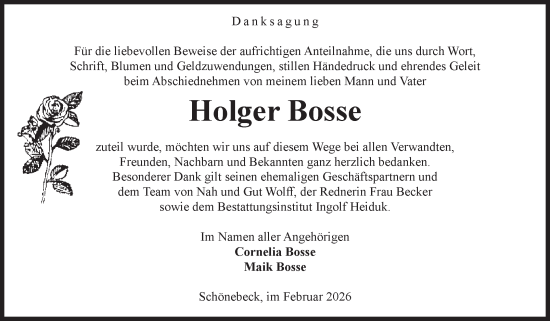 Traueranzeige von Holger Bosse von Volksstimme Schönebeck