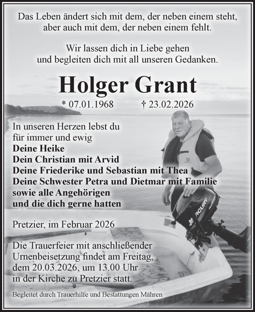  Traueranzeige für Holger Grant vom 26.02.2026 aus Volksstimme Altmark West
