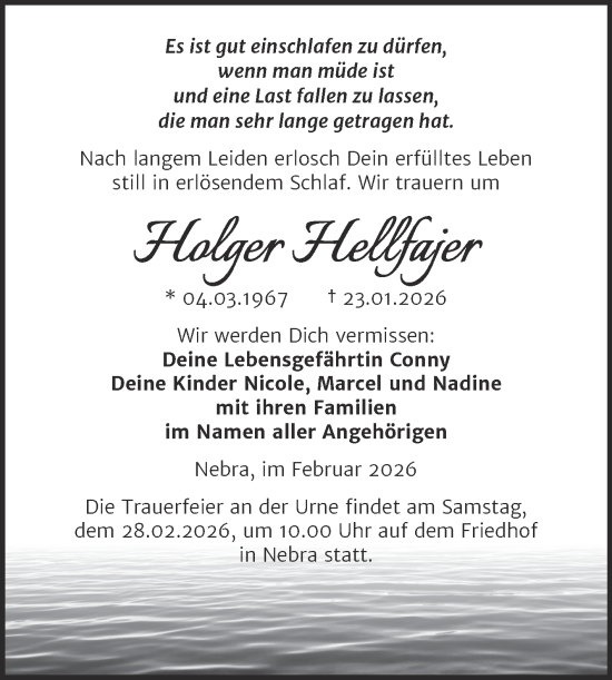 Traueranzeige von Holger Hellfajer von Super Sonntag Naumburg/Nebra