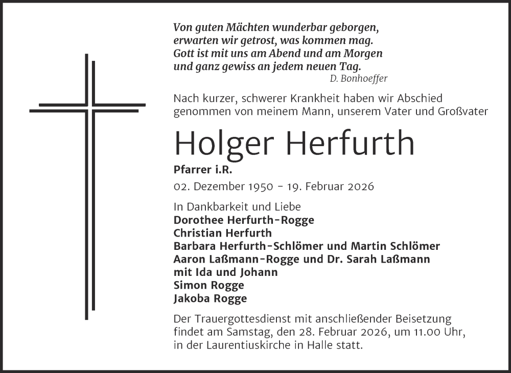  Traueranzeige für Holger Herfurth vom 21.02.2026 aus Mitteldeutsche Zeitung Halle/Saalkreis