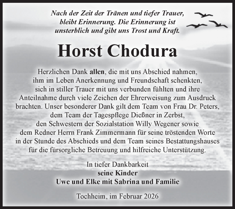  Traueranzeige für Horst Chodura vom 07.02.2026 aus Volksstimme Zerbst