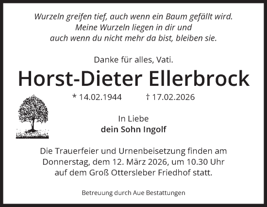 Traueranzeige von Horst-Dieter Ellerbrock von Volksstimme Magdeburg