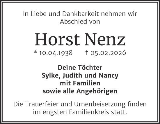 Traueranzeige von Horst Nenz von Super Sonntag Wittenberg