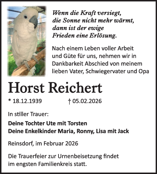 Traueranzeige von Horst Reichert von Trauerkombi Köthen