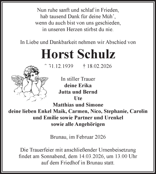 Traueranzeige von Horst Schulz von Volksstimme Altmark West