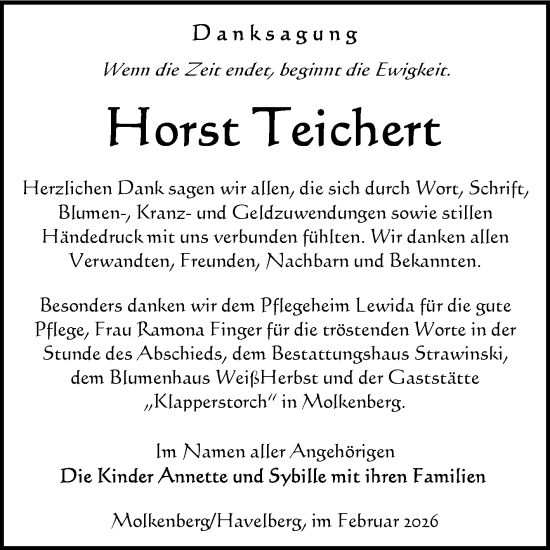 Traueranzeige von Horst Teichert von Volksstimme Altmark Ost