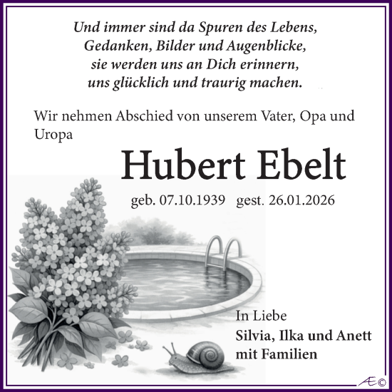 Traueranzeige von Hubert Ebelt von Trauerkombi Zeitz