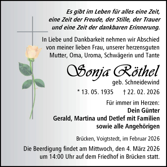 Traueranzeige von Ilona Rithel von Trauerkombi Sangerhausen