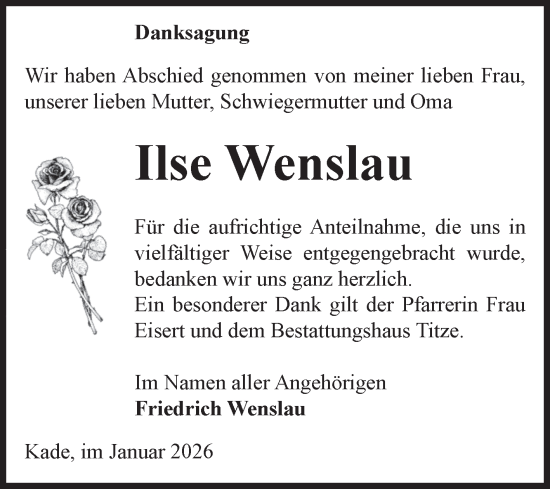 Traueranzeige von Ilse Wenslau von Volksstimme Burg/Genthin