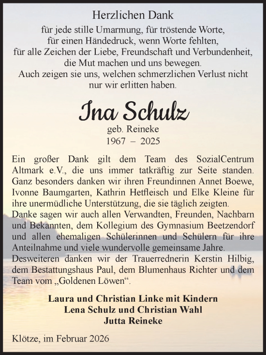 Traueranzeige von Ina Schulz von Volksstimme Altmark West