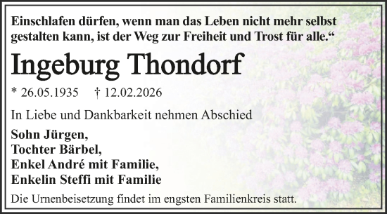Traueranzeige von Ingeburg Thondorf von Trauerkombi Dessau