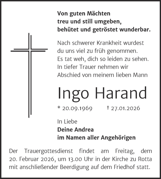 Traueranzeige von Ingo Harand von Trauerkombi Wittenberg