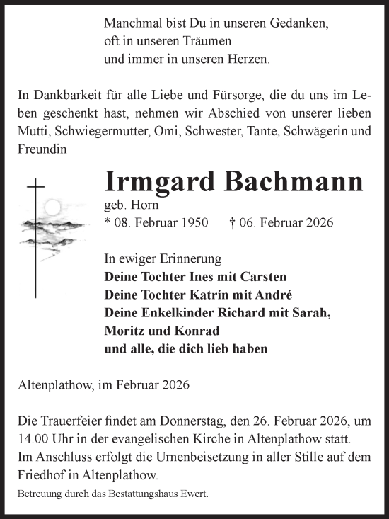 Traueranzeige von Irmgard Bachmann 