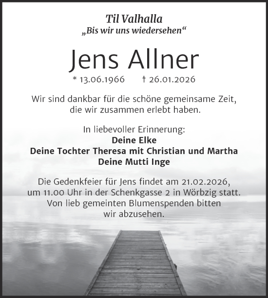 Traueranzeige von Jens Allner von Trauerkombi Köthen