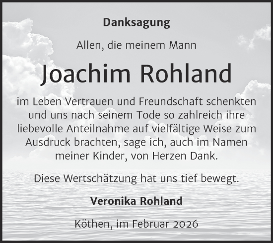 Traueranzeige von Joachim Rohland von Trauerkombi Köthen