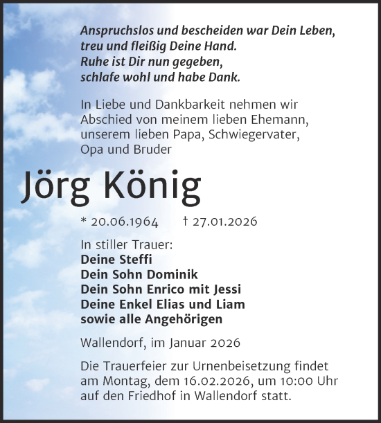 Traueranzeige von Jörg König von Trauerkombi Merseburg