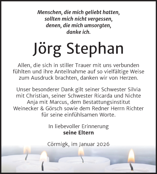 Traueranzeige von Jörg Stephan von Trauerkombi Bernburg