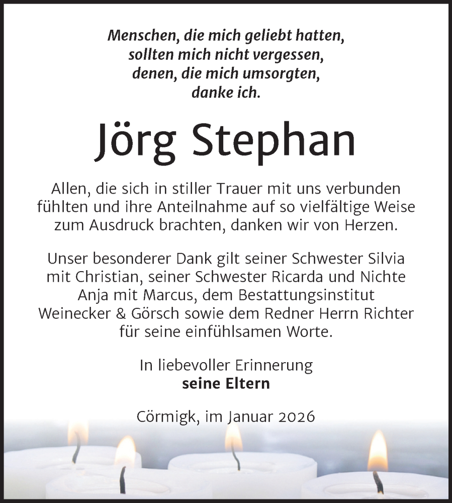  Traueranzeige für Jörg Stephan vom 07.02.2026 aus Trauerkombi Bernburg