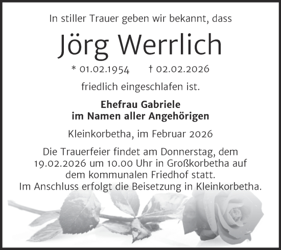 Traueranzeige von Jörg Werrlich von Mitteldeutsche Zeitung Merseburg/Querfurt