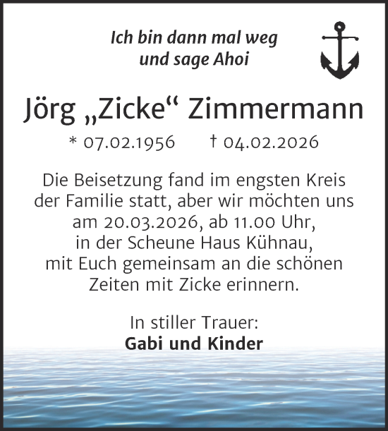 Traueranzeige von Jörg Zimmermann von Trauerkombi Dessau