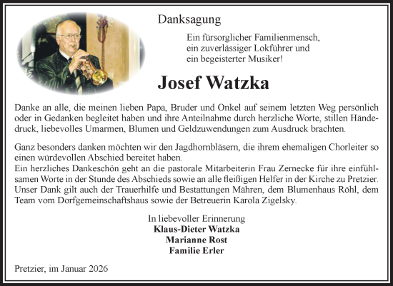 Traueranzeige von Josef Watzka von Volksstimme Altmark Ost