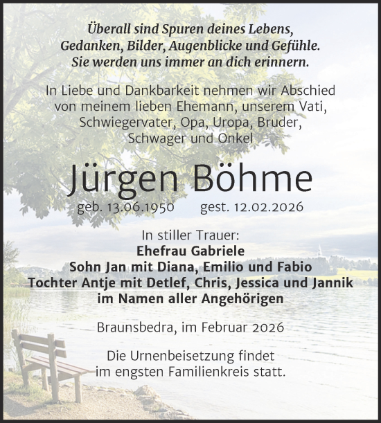 Traueranzeige von Jürgen Böhme von Trauerkombi Merseburg