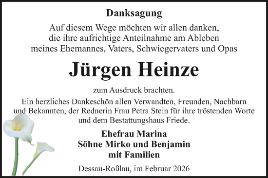 Traueranzeige von Jürgen Heinze von Trauerkombi Dessau
