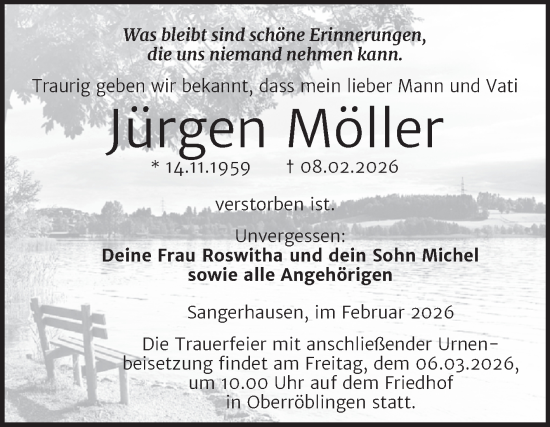 Traueranzeige von Jürgen Möller von Trauerkombi Sangerhausen