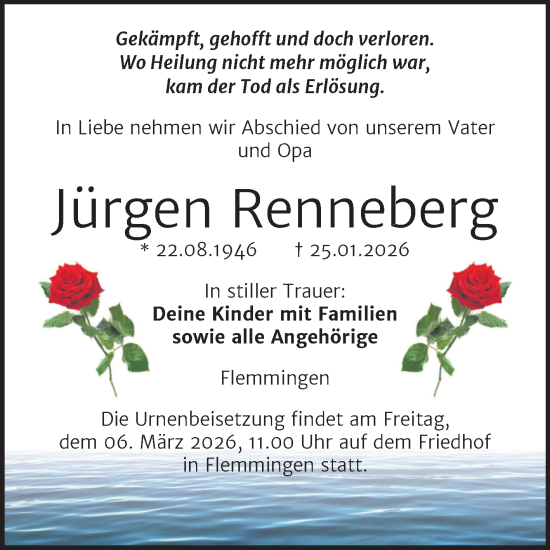 Traueranzeige von Jürgen Renneberg von Super Sonntag Naumburg/Nebra
