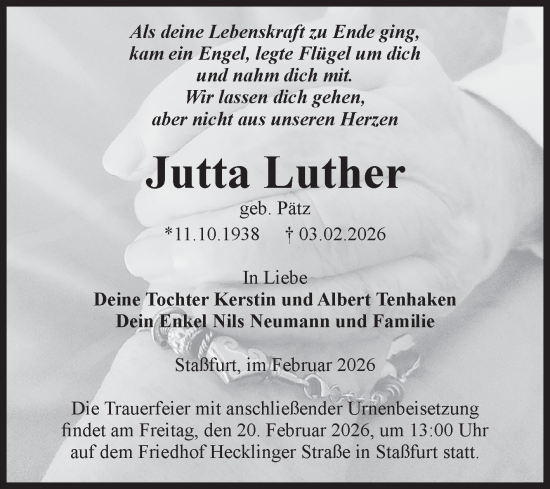 Traueranzeige von Jutta Luther 