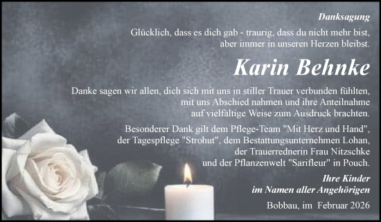 Traueranzeige von Karin Behnke von Trauerkombi Bitterfeld