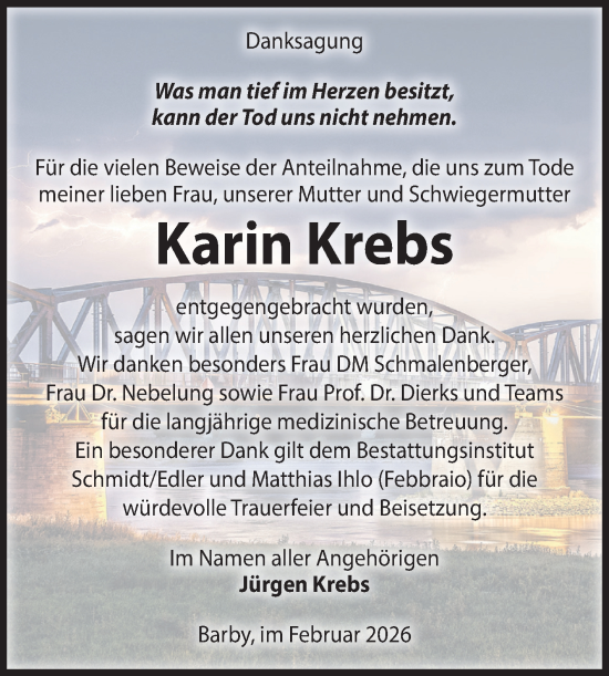 Traueranzeige von Karin Krebs von Volksstimme Schönebeck